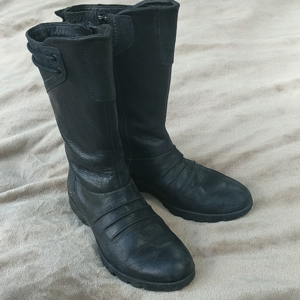 MERRELL Vera Mid Calf Leather Boots Black 6.5 Med